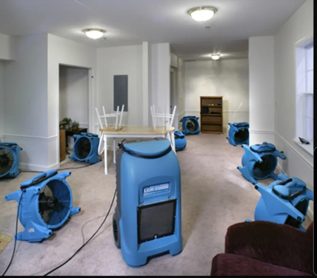 Air movers and dehumidifier setup for Water Extraction & Removal in Torrington